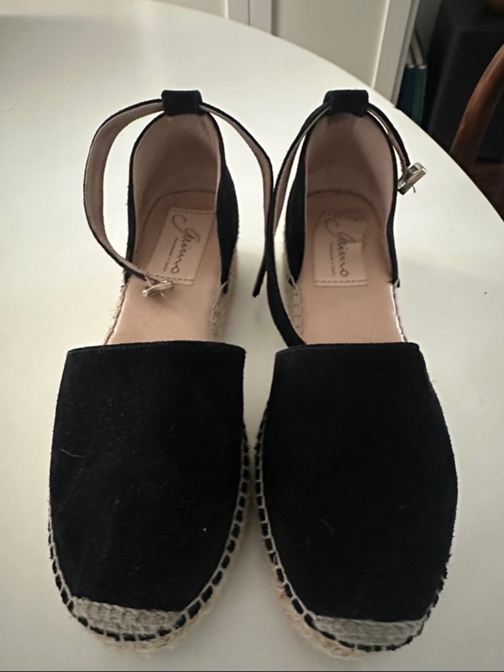 Gaimo Black Espadrille Ankle-Strap Flats handmade in Spain women size 8